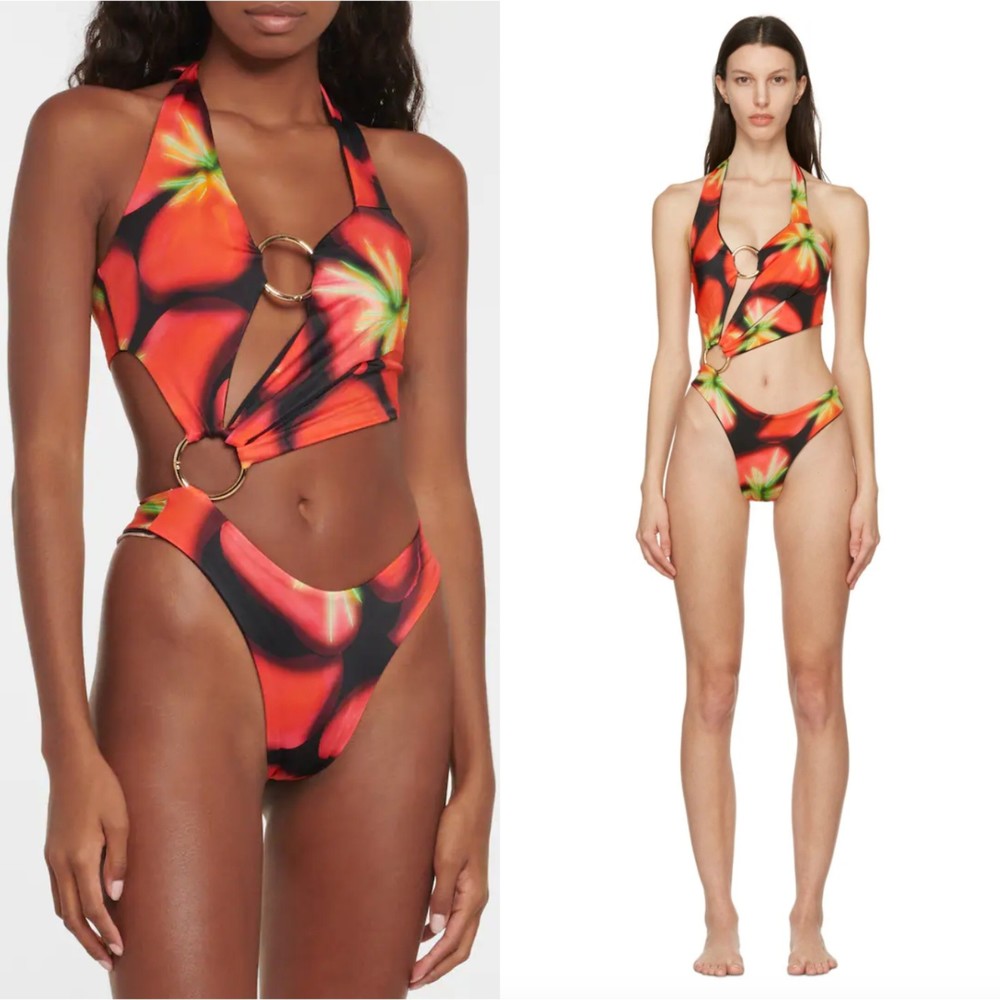 NWOT Louisa Ballou Sex Wax One Piece Swimsuit in Pink Aura Flower Size Medium